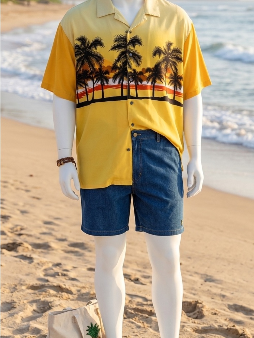 Pineapple Connection Men's Yellow Palm-Print Short-Sleeve Camp Shirt 3XL/XB